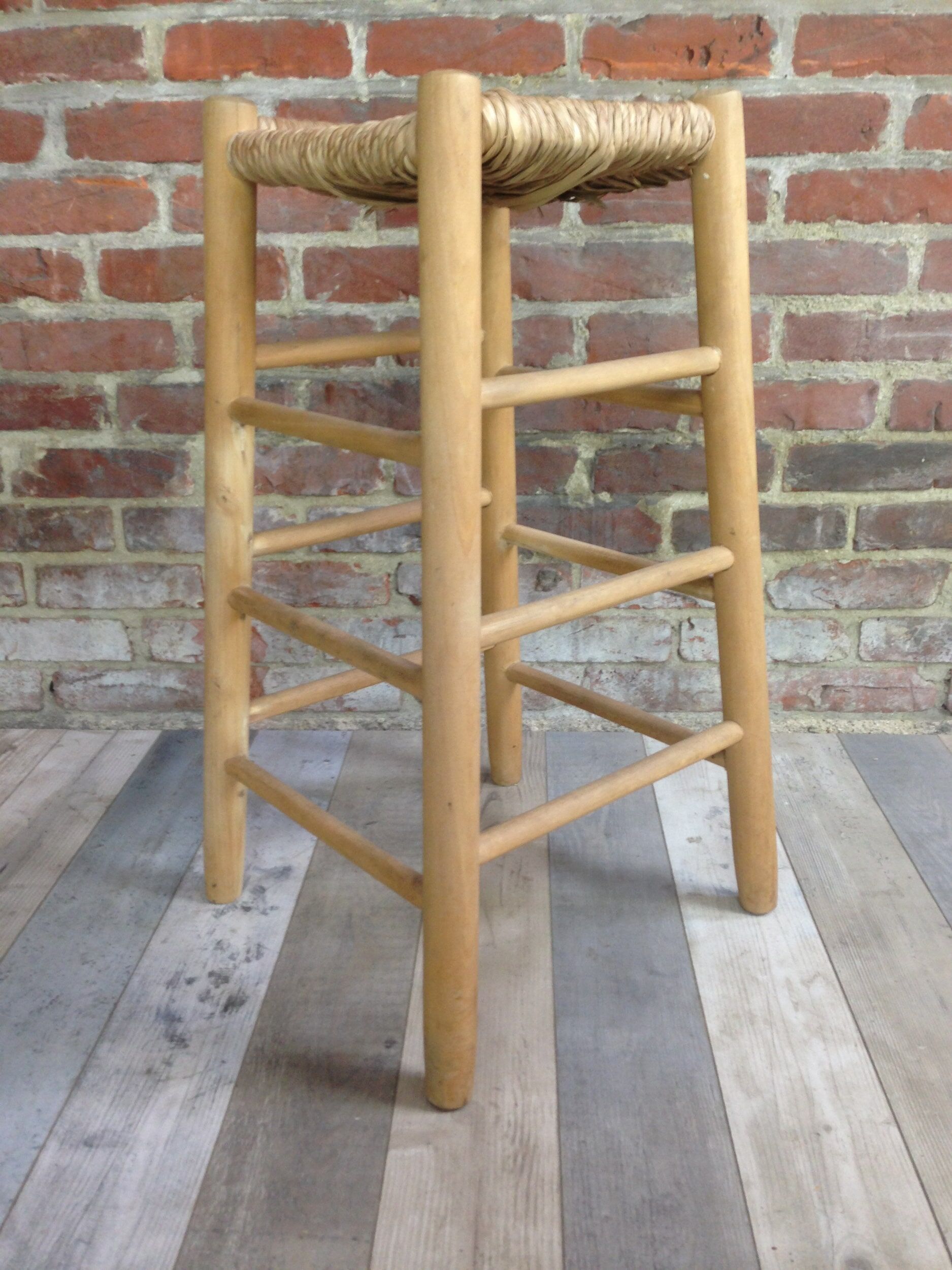 Wooden and straw stool