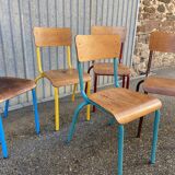 Set of 6 mismatched school chairs multicolor industrial vintage school community mullca dela