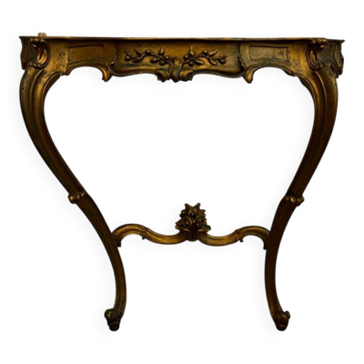 Console en bois sculpté doré et marbre de style Louis XV