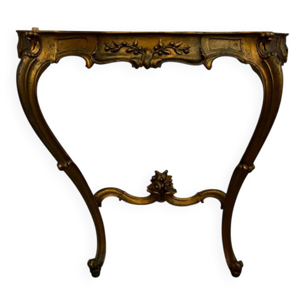 Console en bois sculpté doré et marbre de style Louis XV