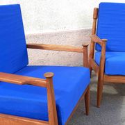 Pair of 1960s Scandinavian armchairs with blue cushions