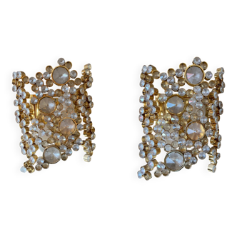Lot de 2 appliques en laiton et cristal d'après Palwa
