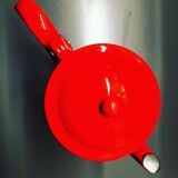 Red enameled coffee pot with white polka dots
