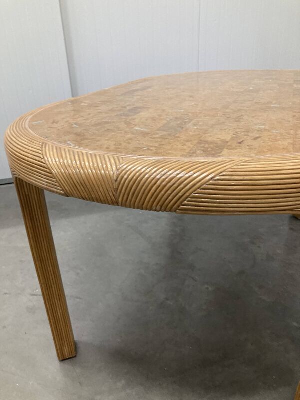 Table à manger en rotin et travertin Vivai del Sud, Italie, années 1960.