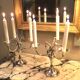 Ercuis House. Pair of three-light candelabra in silver-plated metal