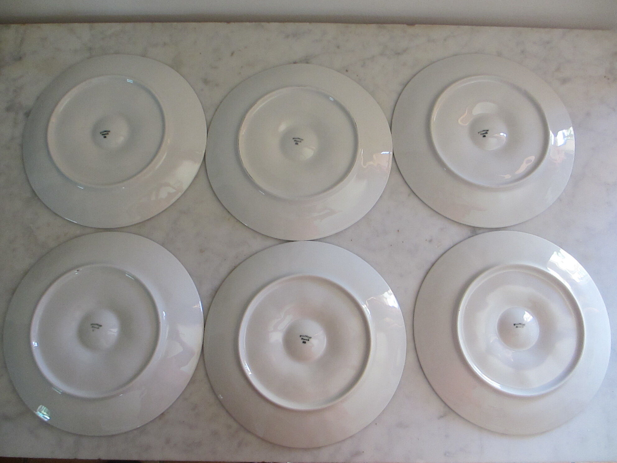 6 white porcelain oyster plates from the pillivuyt manufacture