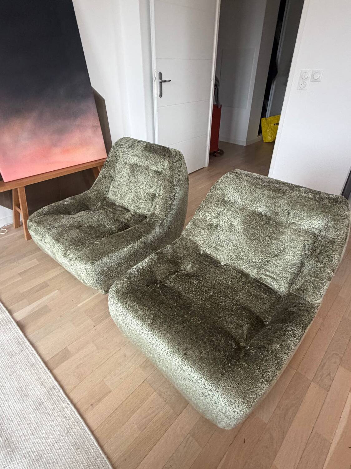 Pair of Armchairs, Space Age green velvet