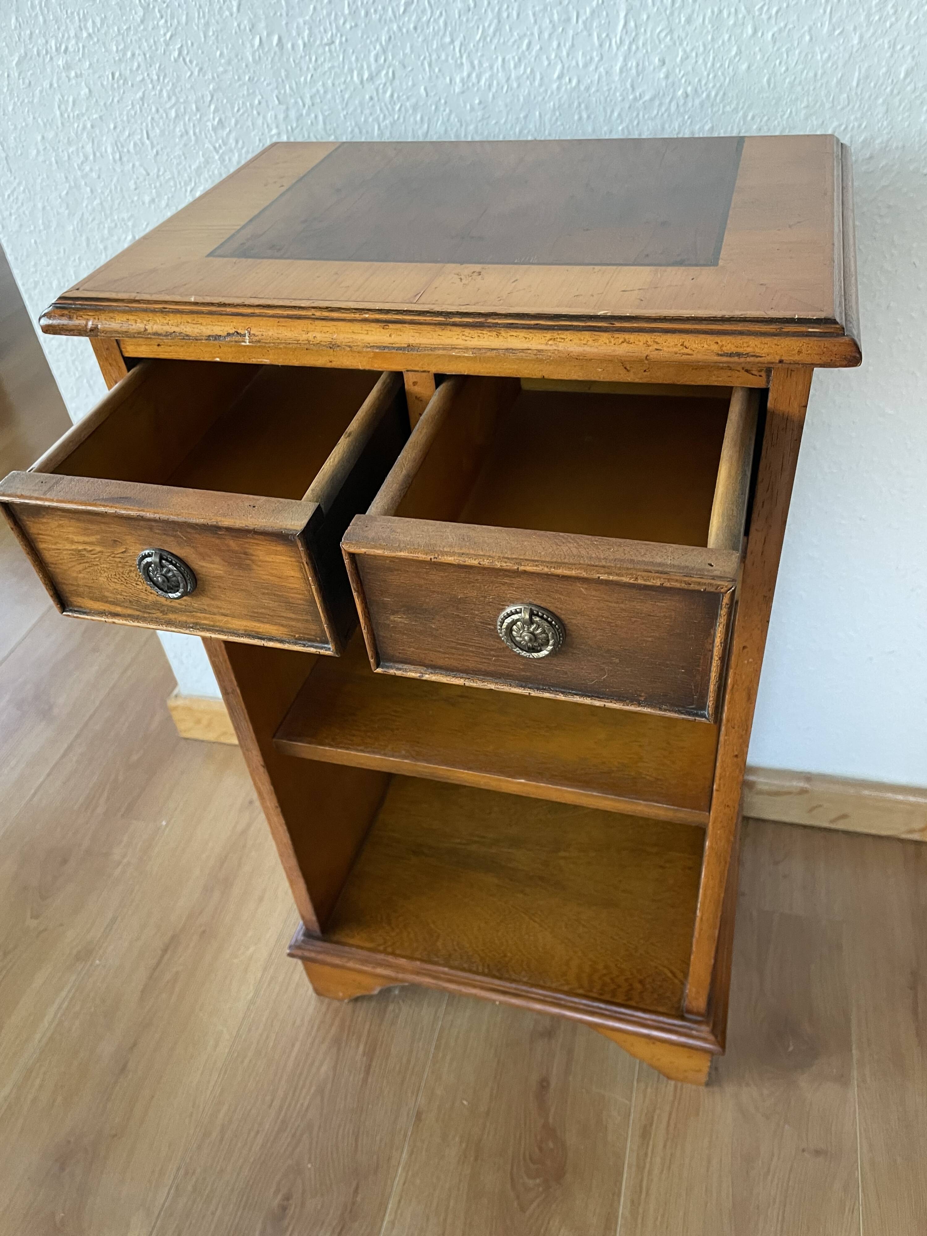 Small vintage wooden cabinet – 2 drawers & shelves