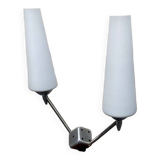 Lampe à poser deux branches, bois et chrome, 1960