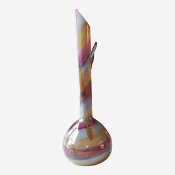 Vase boule verre d Art soufflé, Murano, bandes enrubannées