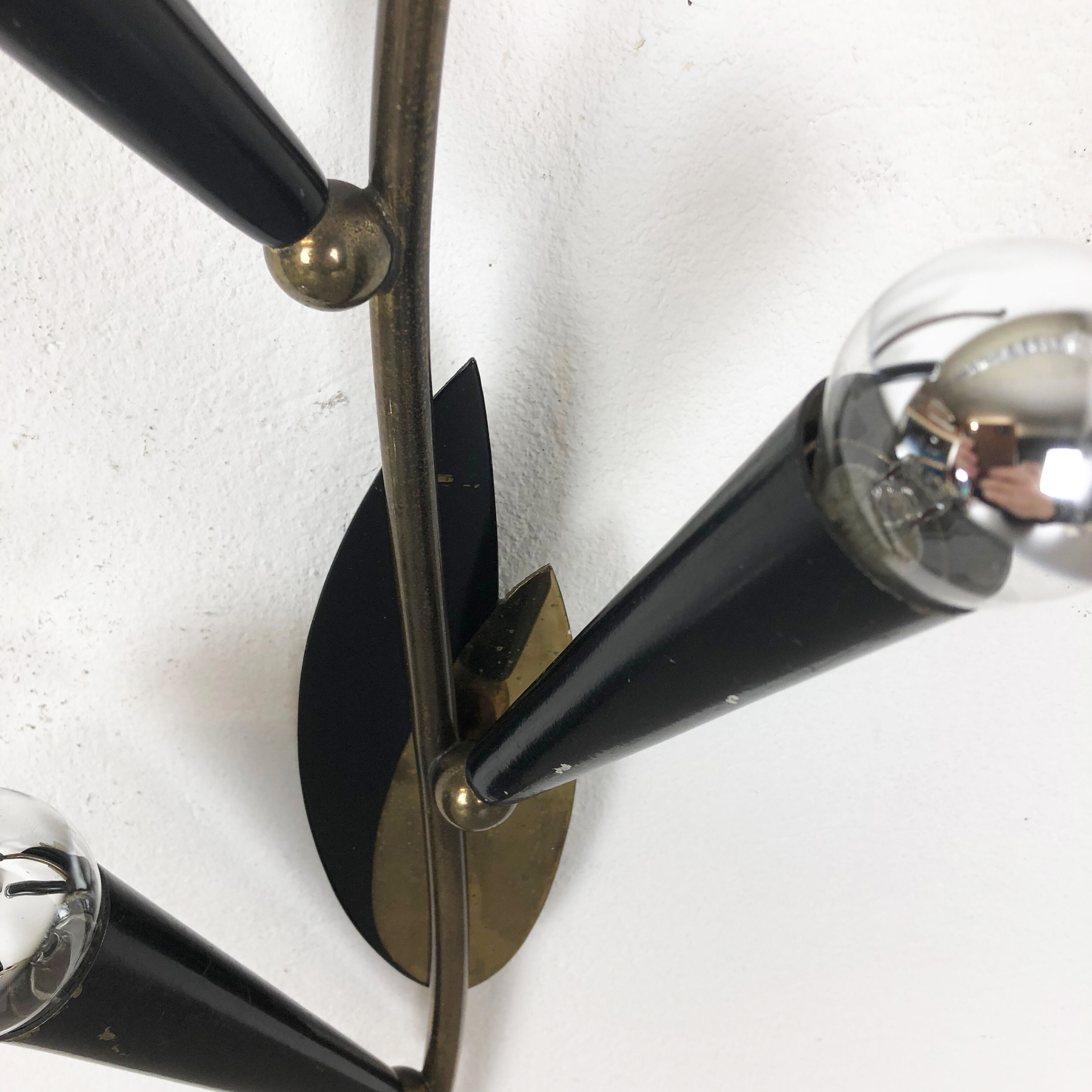 Extra Large Modernist Brass Floral Theatre Wall Light Sconces, France, 1950