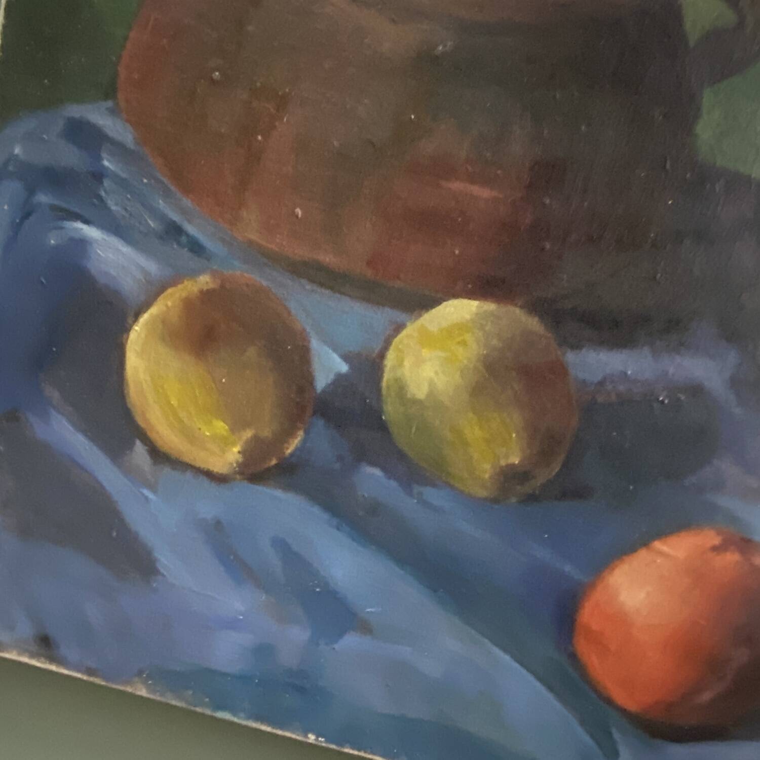 Early 20th century painting "Pot, apples and pestle"