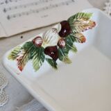 Coupelle carrée vintage motif noisettes barbotine et faïence
