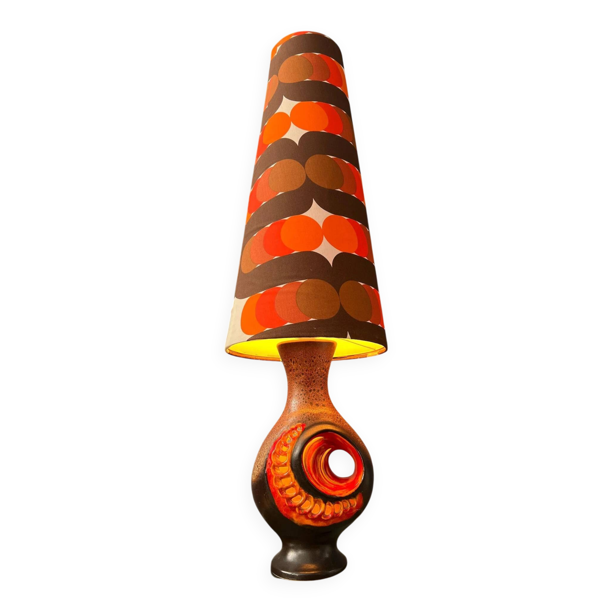 Orange ceramic West Germany floor lamp with dotted shade