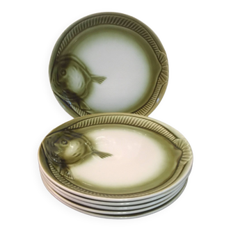 12 earthenware fish plates MOULINS DES LOUPS - vintage