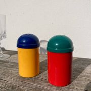 80s multi-colored salt and pepper shakers