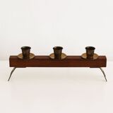 1960s Sculptural Wooden & Brass Candleholder