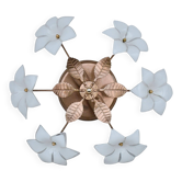 Petit plafonnier vintage Murano à fleurs blanches, années 1970