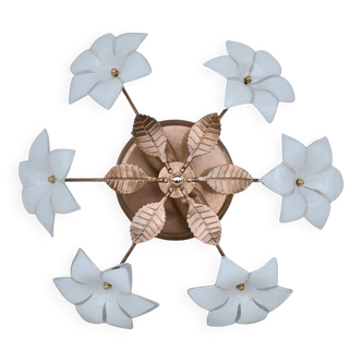 Petite vintage Murano ceiling light white flowers, 1970s