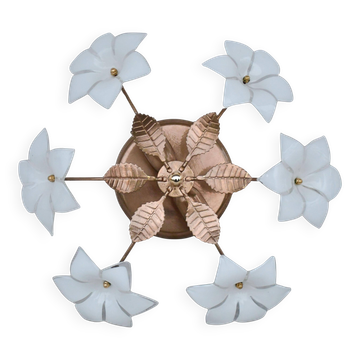 Petit plafonnier vintage Murano à fleurs blanches, années 1970