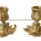Pair candlesticks old golden brass