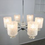 Vintage Austrian Glass Chandelier: Mid-Century Modern Embossed Pendant Lamp