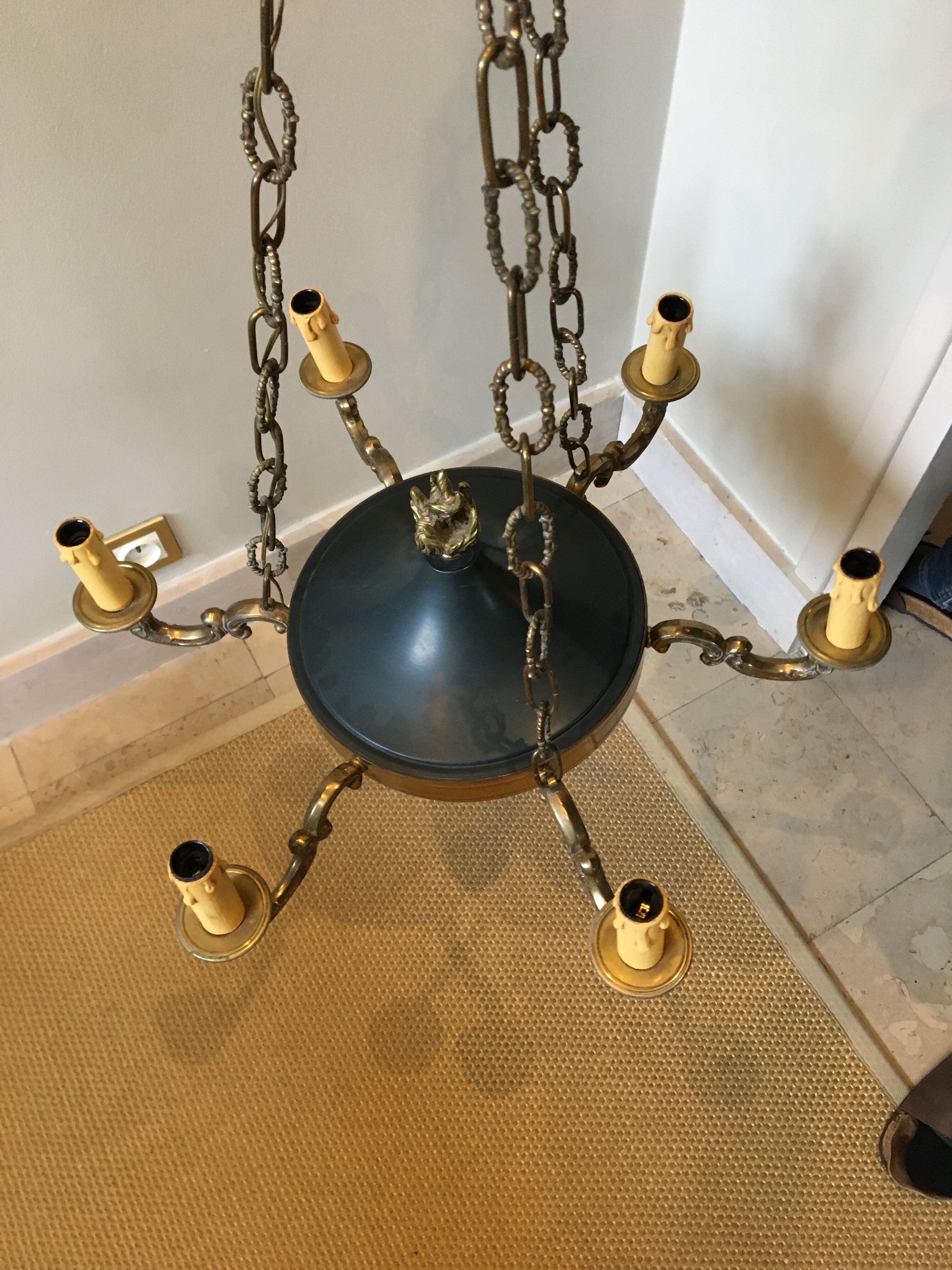 Suspension/chandelier, metal and bronze, 6 arms candles