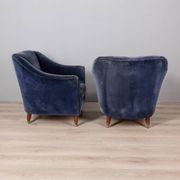 Pair of 1950s design armchairs in blue velvet italian design