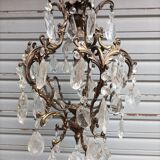 Rare old chandelier / lantern in patinated bronze, Louis XV style / working condition