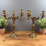 Pair of antique bronze candlesticks, Louis XV style