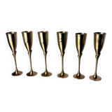 Brutalist champagne glasses in brass, set of 6, Spain, 1970s