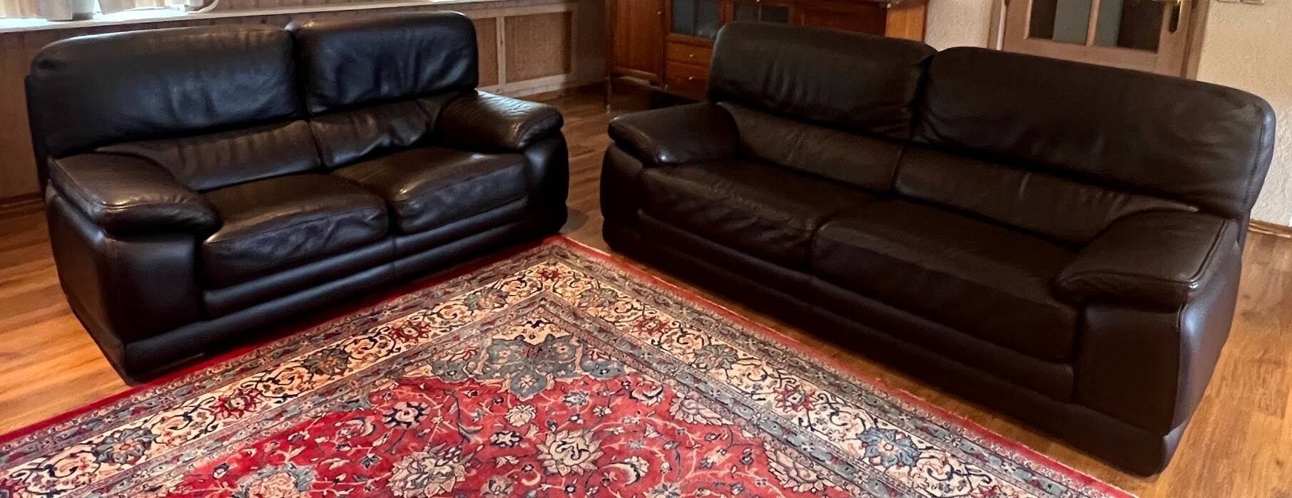 Set of two sofas. High-quality thick bull leather.