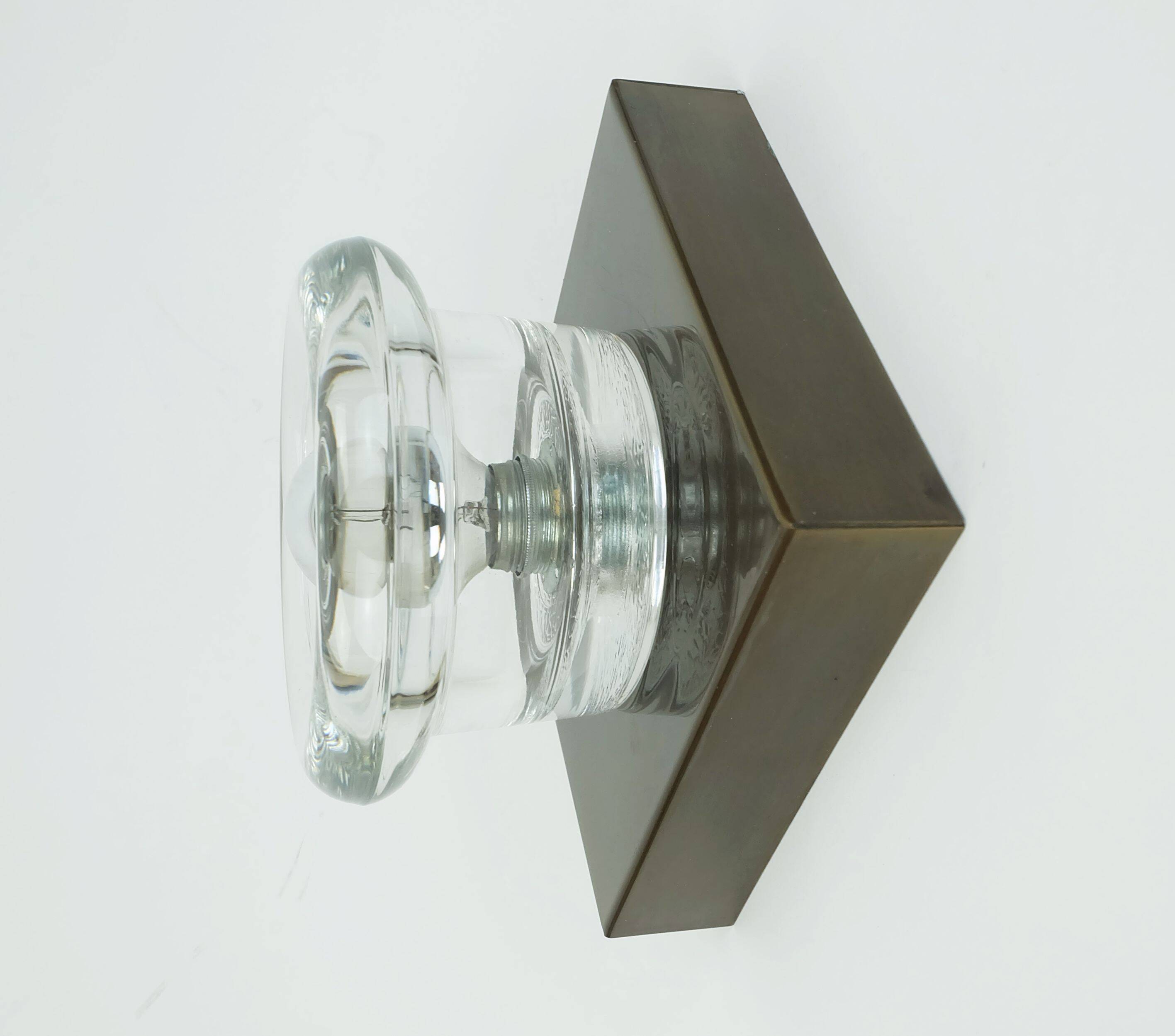 1960s 70s space age sconce by cosack-leuchten metal and thick glass