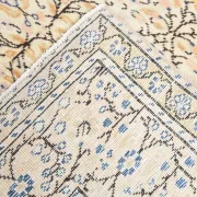 9x13 Vintage Cream Blue Persian Rug, Turkish Handmade Wool Floral Carpet