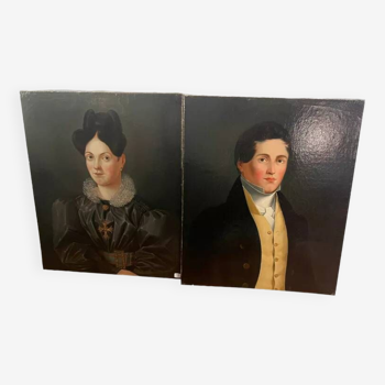 Duo of portraits of a young couple painting on oil