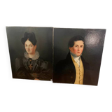 Duo of portraits of a young couple painting on oil