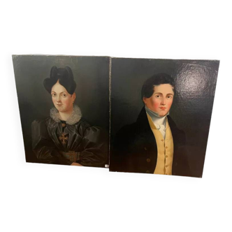 Duo de portraits d'un jeune couple peinture sur huile