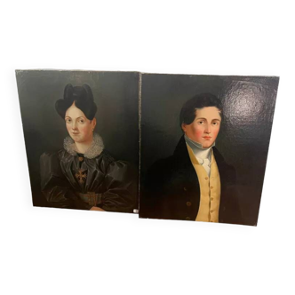 Duo of portraits of a young couple painting on oil