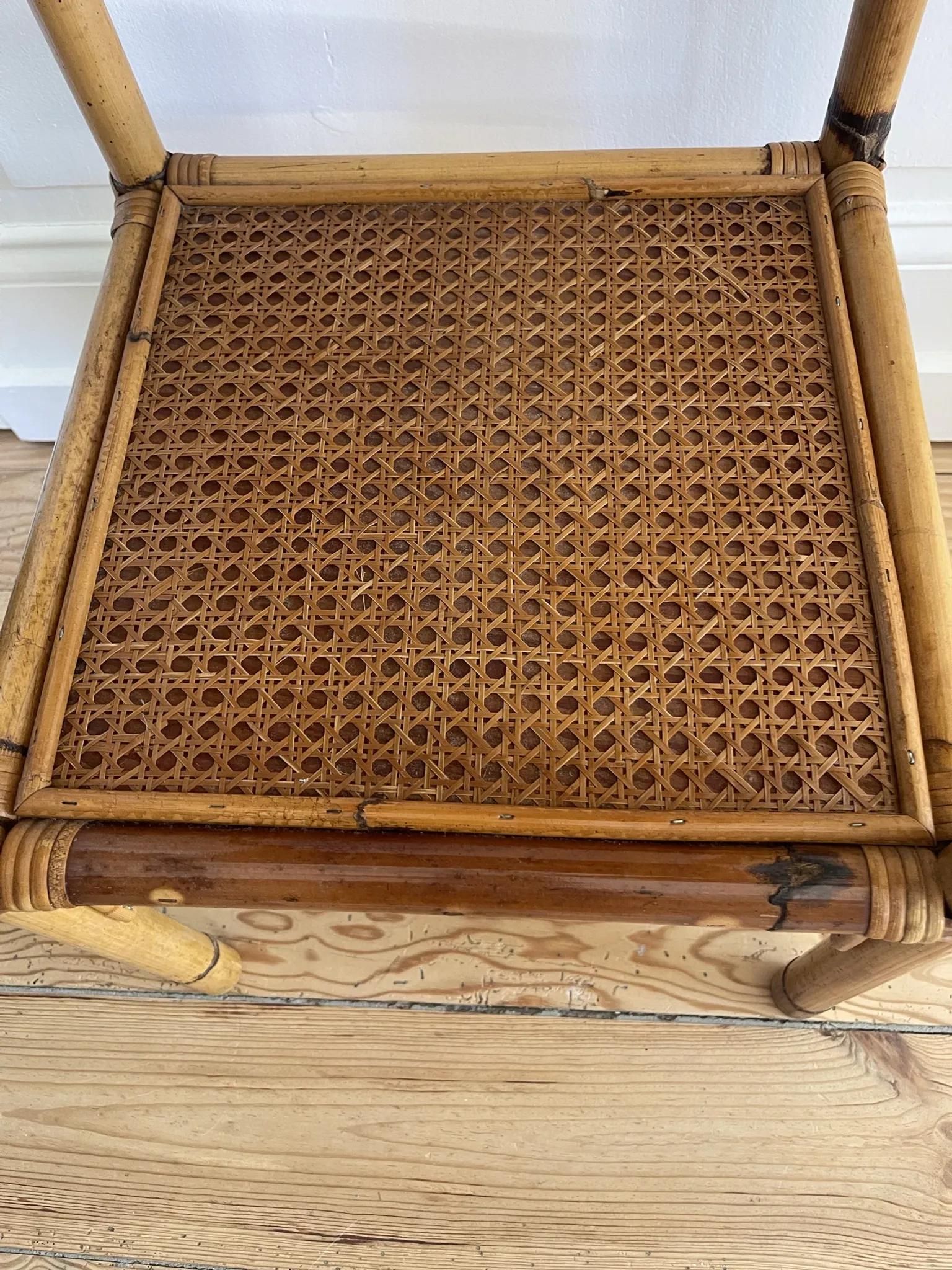 Vintage bamboo and rattan shelf