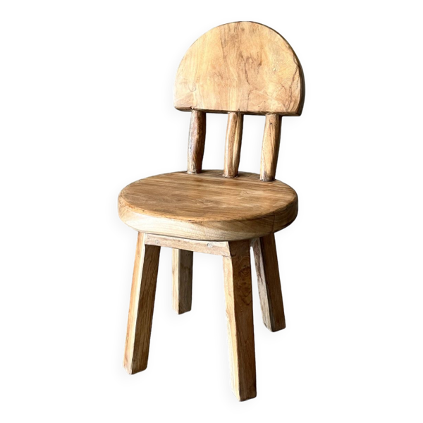 Petite chaise d'enfant en teck naturel blond dossier à trois barreaux