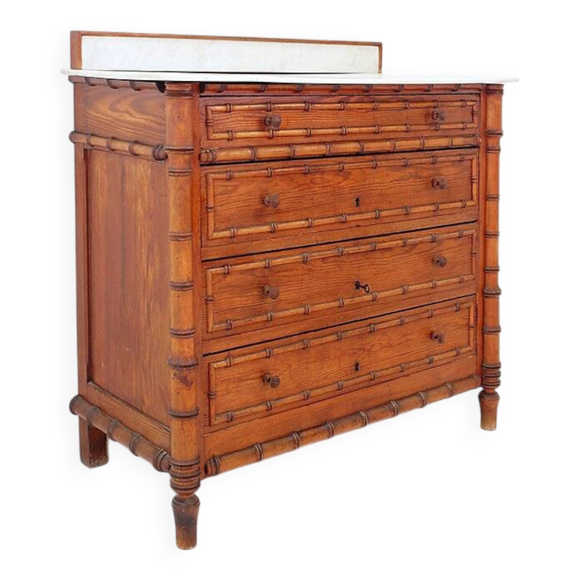Bamboo-style commode with marble top - Late 19th century