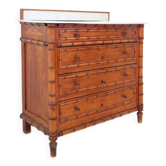 Bamboo-style commode with marble top - Late 19th century