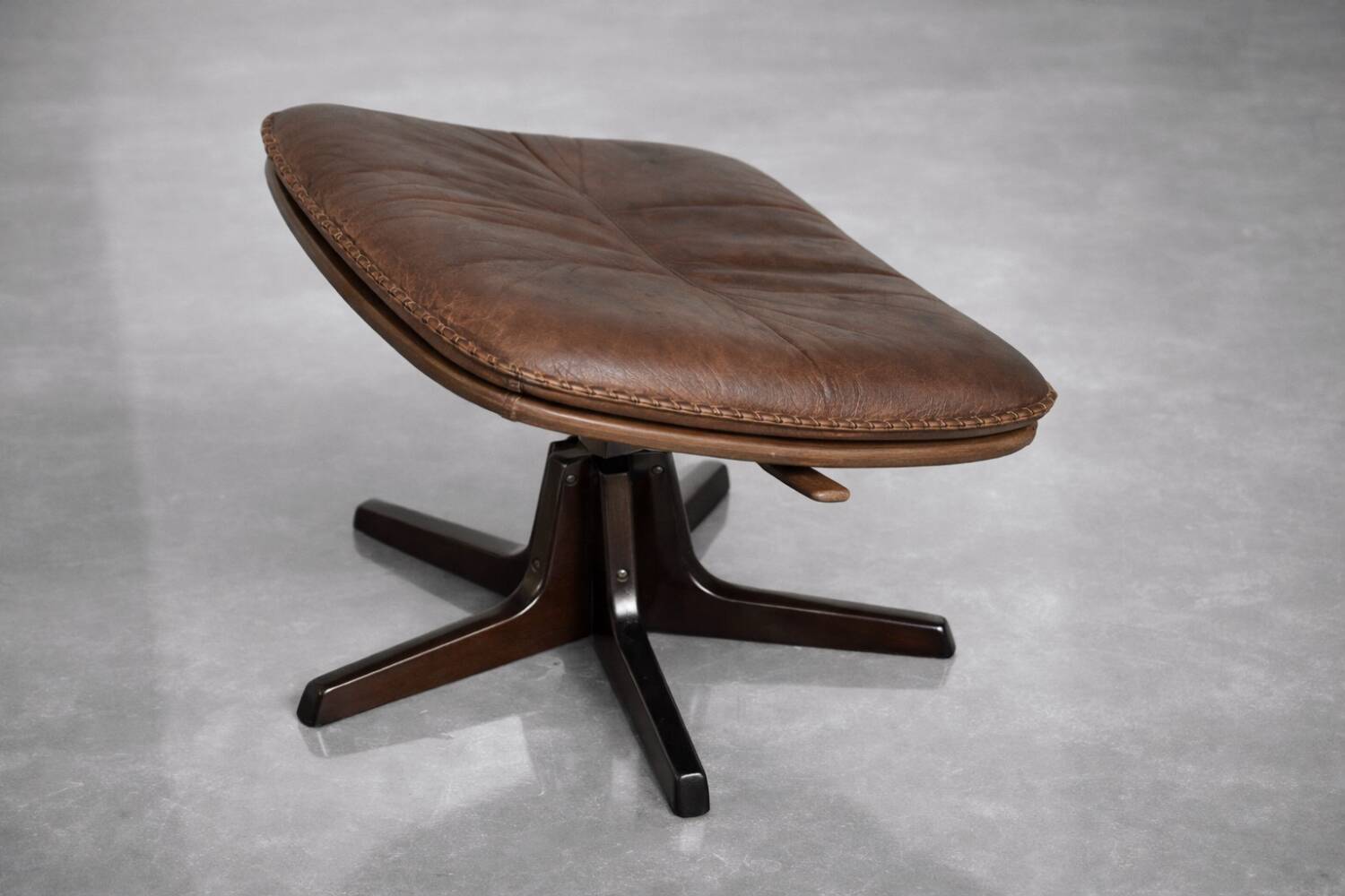 Vintage Mid-Century Danish Modern Leather Adjustable Easy Chair and Ottoman