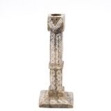 Moroccan candle holder in carved beige stone, 1970s