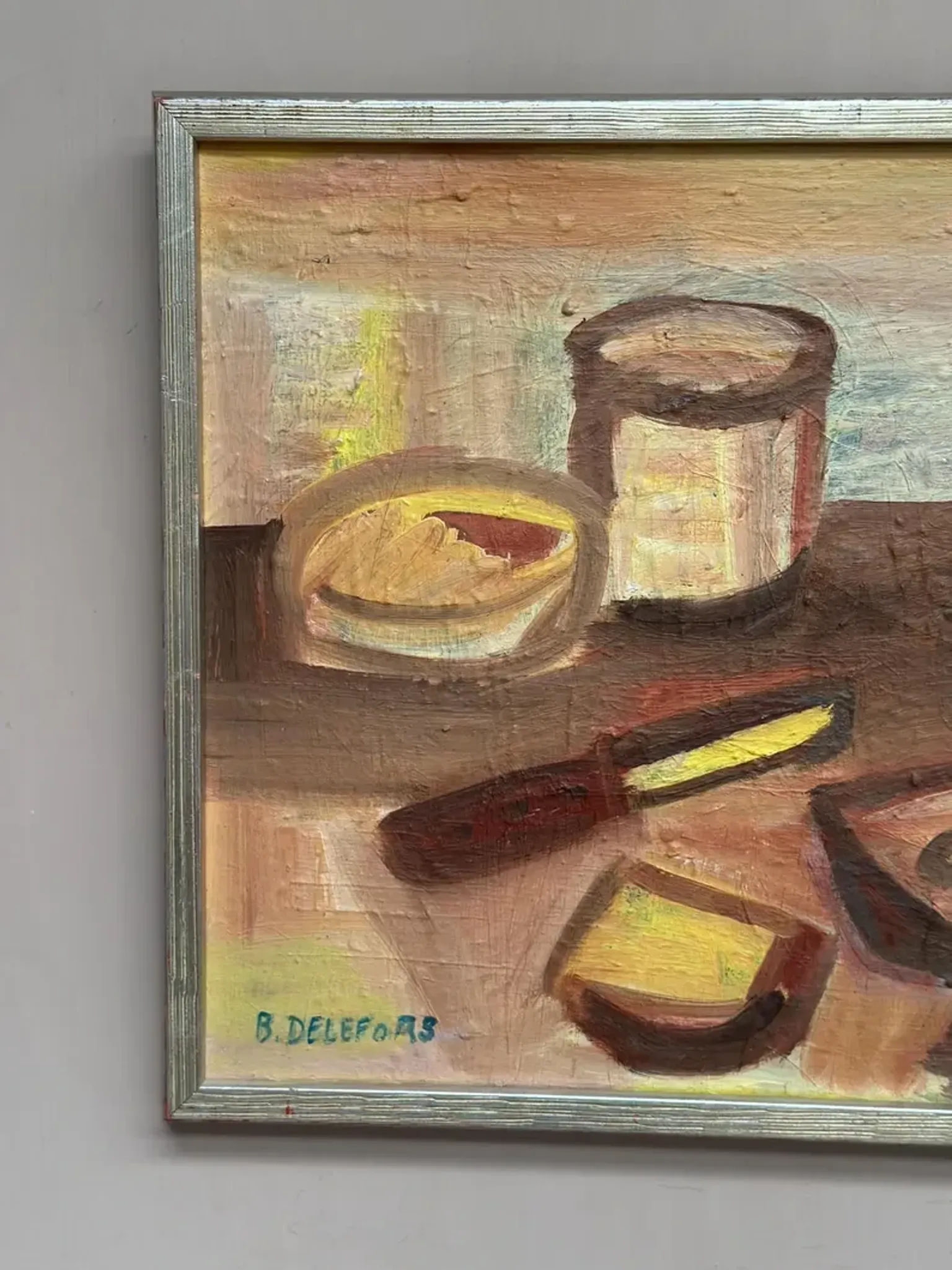 Original Swedish Oil on Canvas – "Breakfast" by Bengt Delefors – Signed "B. Delefors" – Vintage & Framed – 49 × 40 cm (19.3" × 15.7")