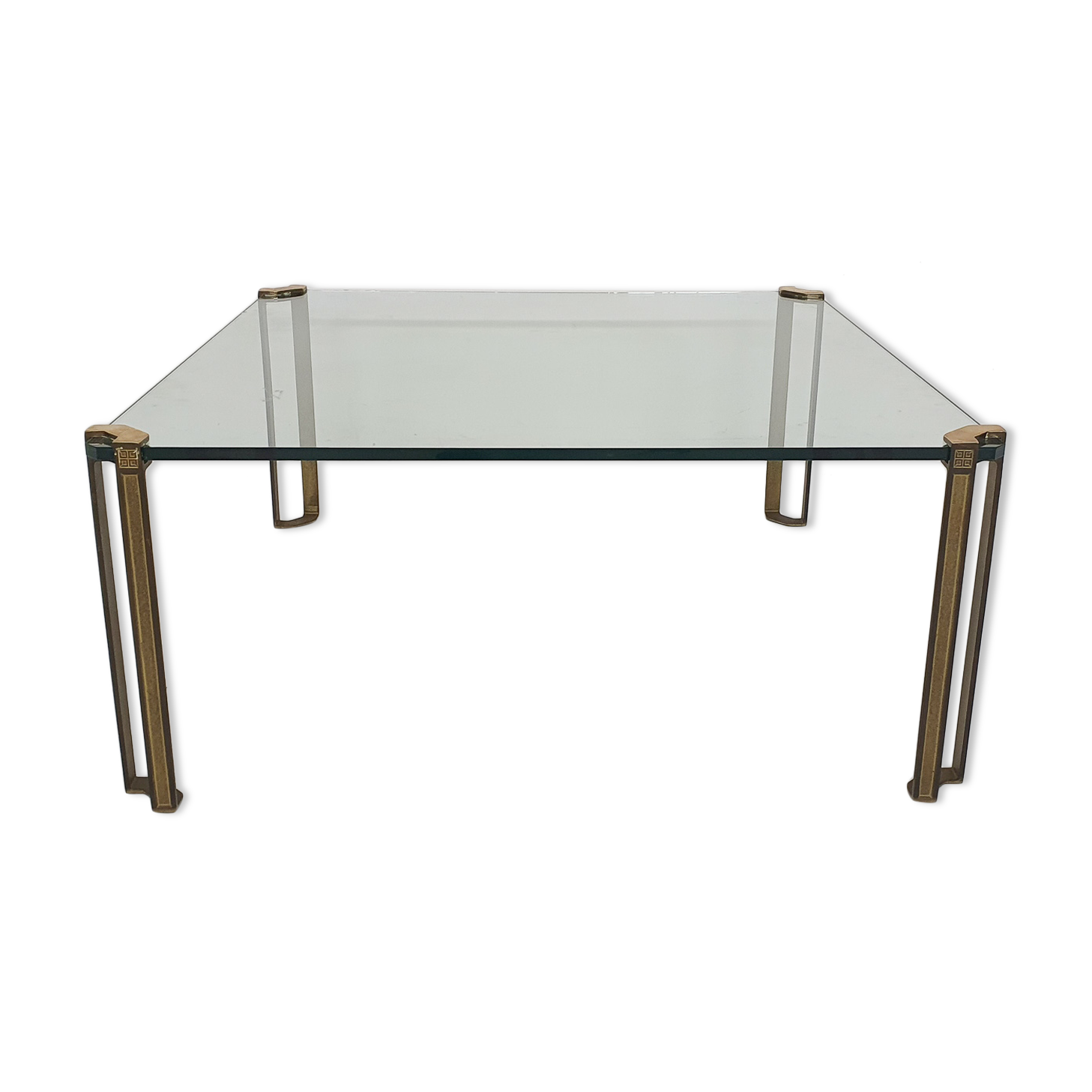 Peter Ghyczy for Ghyczy brass and glass square coffee table, 1970's