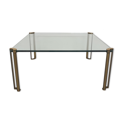 Table basse carrée en laiton et verre par Peter Ghyczy pour Ghyczy, années 1970
