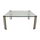 Table basse carrée en laiton et verre par Peter Ghyczy pour Ghyczy, années 1970