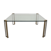 Table basse carrée en laiton et verre par Peter Ghyczy pour Ghyczy, années 1970