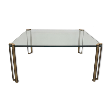 Table basse carrée en laiton et verre par Peter Ghyczy pour Ghyczy, années 1970